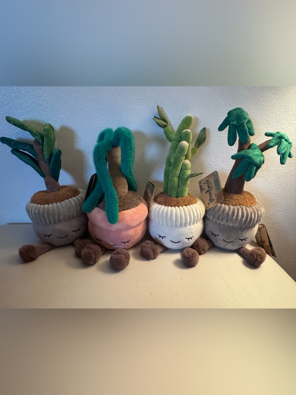 Plush Potted Succulent Plushies - Soft Green and Pink Faux Florals